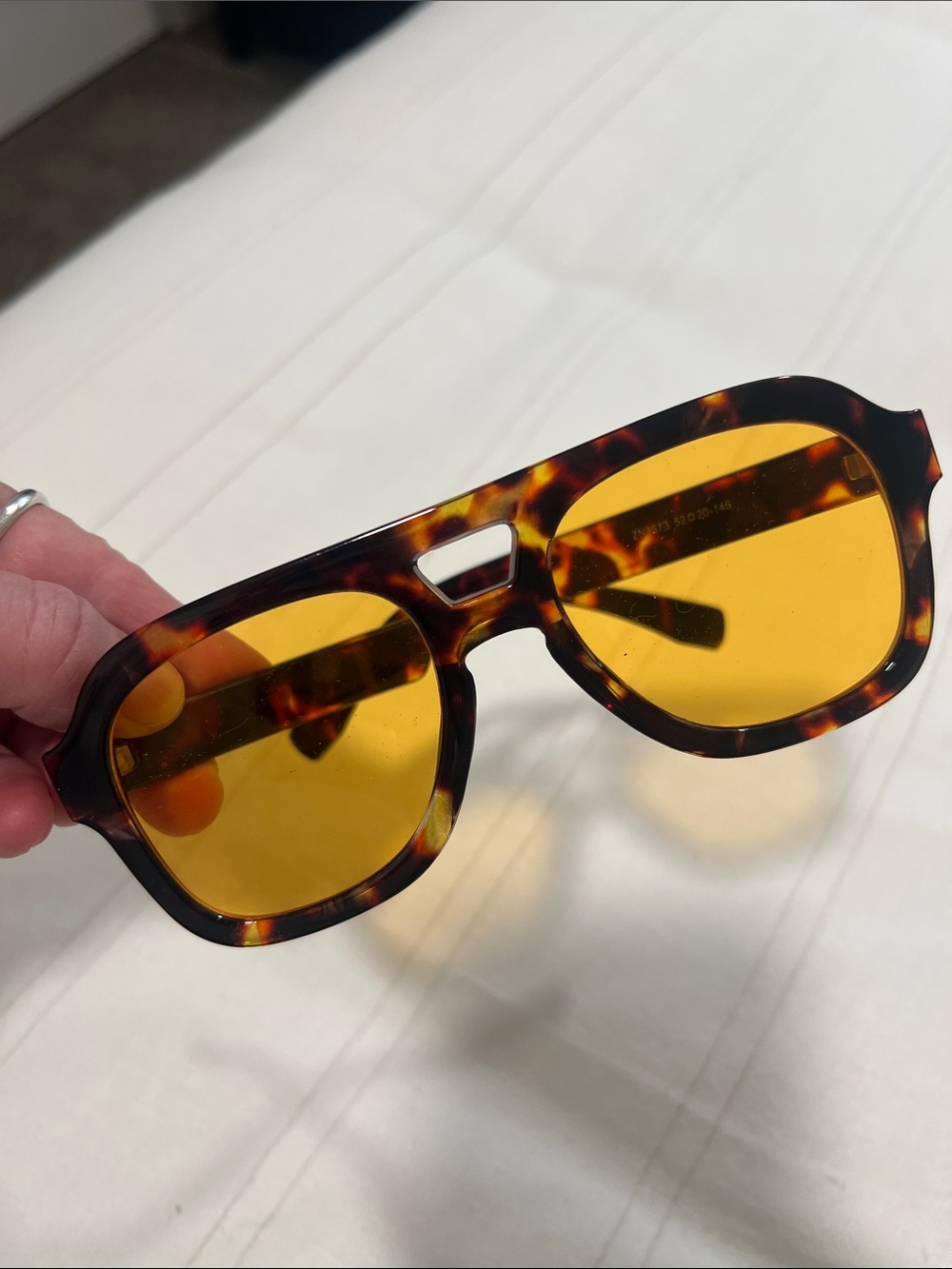 Tortoise Shell Sunglasses With Orange Lenses New Aviator Chunky Bold Unique - Picture 6 of 9
